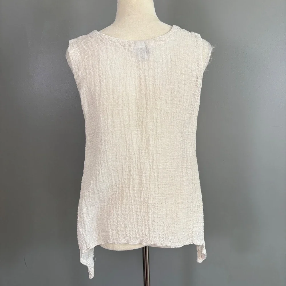 Rachele Italy Linen Gauze Top‎ S Textured Boho Lagenlook Quiet Luxury Coastal - Picture 2 of 7